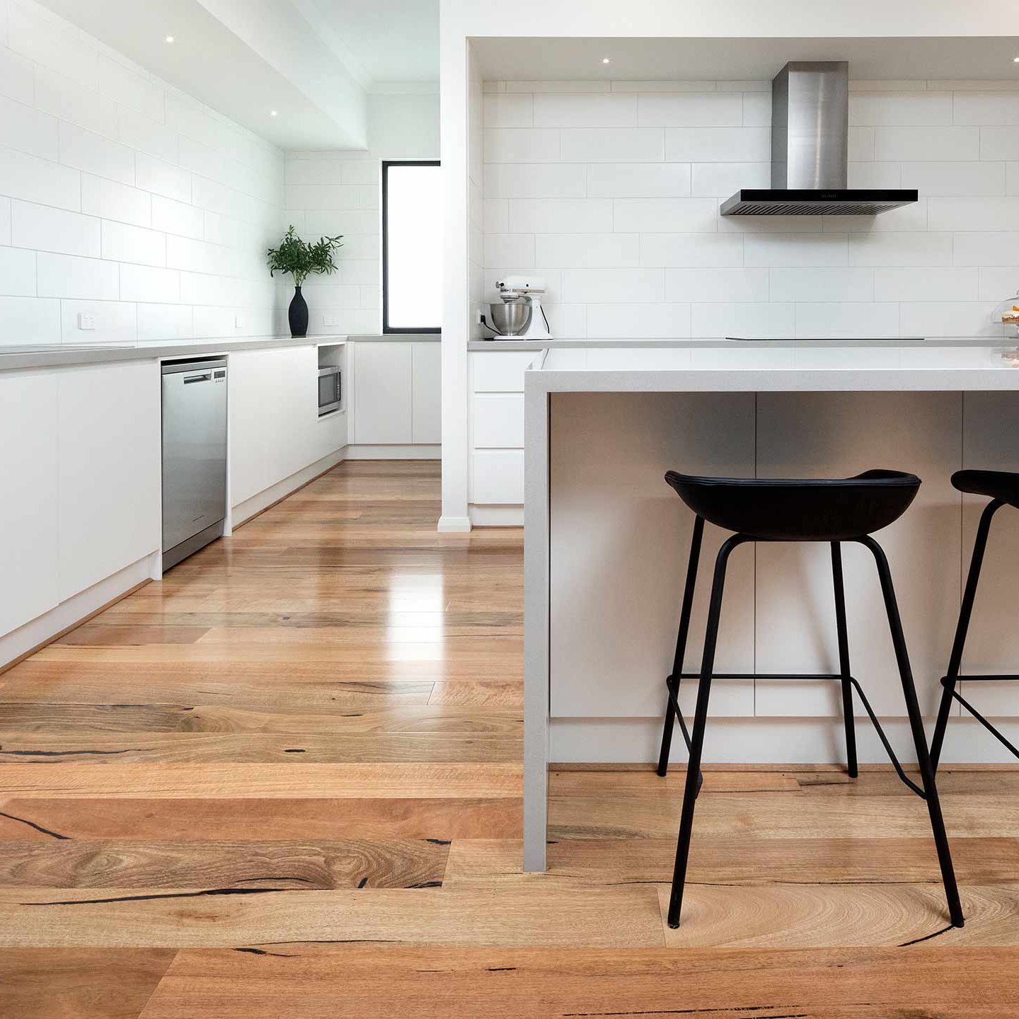 Marri timber flooring in a bright modern Perth kitchen