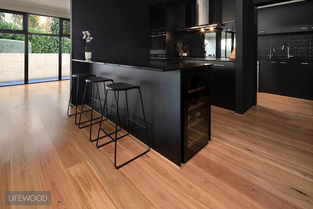 Blackbutt-Timber-Flooring-Perth-in-black-kitchen