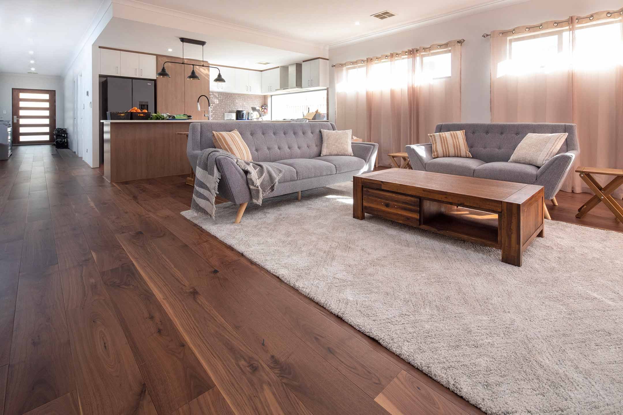 American Black Walnut flooring in a Perth living space with rich chocolate tones