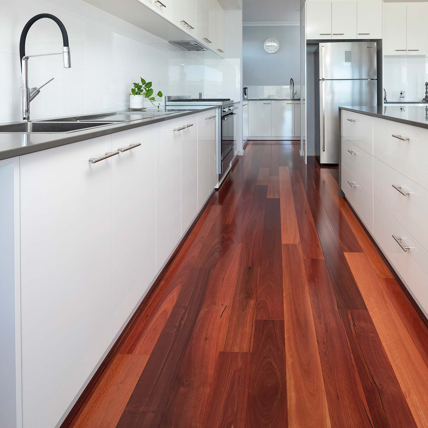 Jarrah 130mm engineered flooring installed over a concrete slab in a Perth home