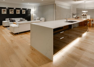 Oak wood floor in the kitchen and dining area of Perth home