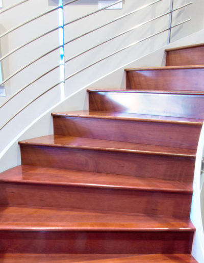 Jarrah timber floor in curved staircase with bullnose