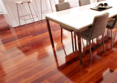 Australian hardwood Jarrah floorboards used in kitchen area