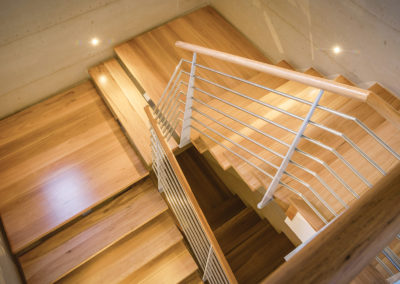 NSW Blackbutt timber flooring staircase with square landing