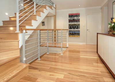 blackbutt timber flooring in Perth home with timber staircase