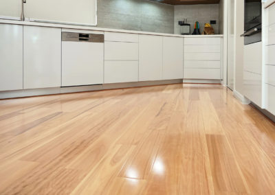 Australian blackbutt hardwood timber flooring in open plan kitchen area