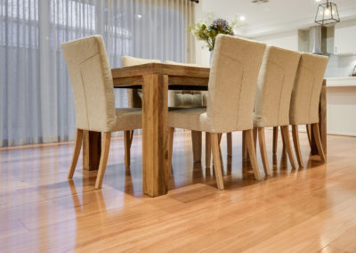 Dining area with NSW blackbutt timber floorboards