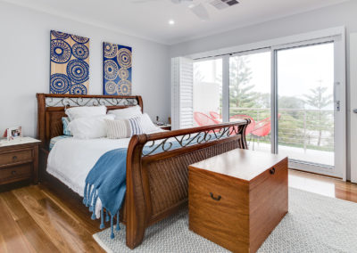 Spotted gum floor in bedroom with big window