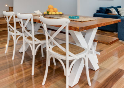 Spotted gum flooring in open plan dining and living area