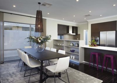 Dark Bamboo flooring to match modern designed kitchen and dining area