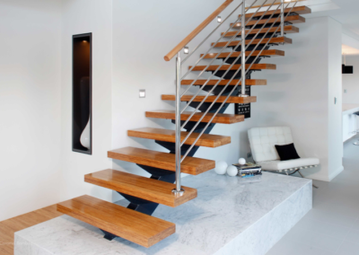steel balustrade on timber staircase