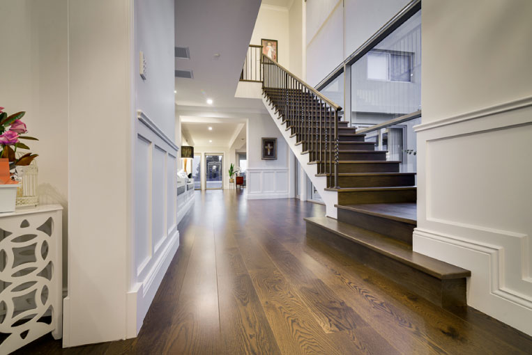 French Oak Floorboard Black Forest Staircase & Passageway French Oak solid timber flooring Perth Home