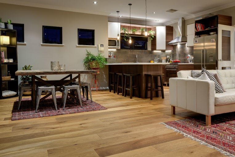 French Oak flooring in dining and living area