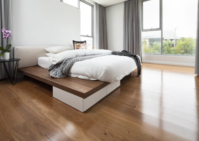 Master bedroom in Perth home with Blackbutt timber floorboards