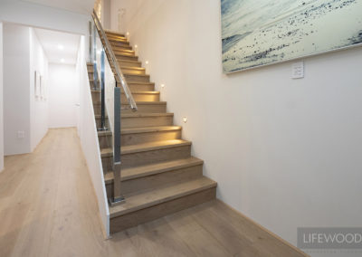 French Oak timber flooring with staircase