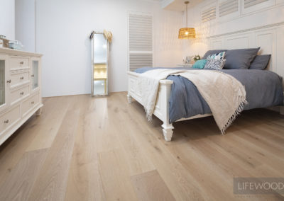 hamptons style bedroom with engineered oak floorboards