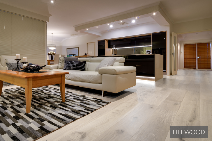 Iced white french oak flooring in living room