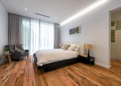 Australian hardwood Marri timber flooring in master bedroom and hallway