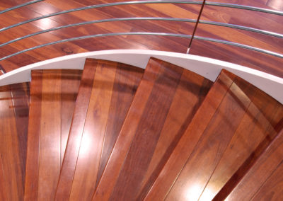 Jarrah timber flooring spiral staircase with curved steps