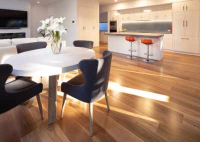 Blackbutt timber flooring in open plan kitchen and living area