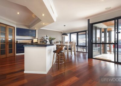 open plan home on the Mandurah canals with large kitchen and jarrah floorboards