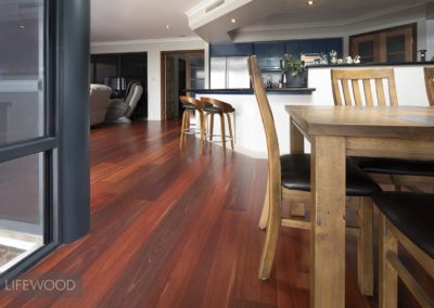 jarrah flooring in dining area and kitchen