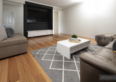Living area with LIfewood Blackbutt flooring