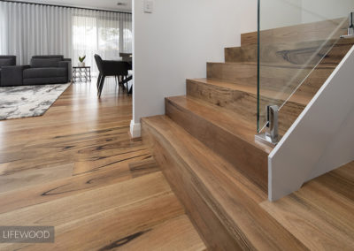 WA Marri flooring 180 Satin Como living stairs