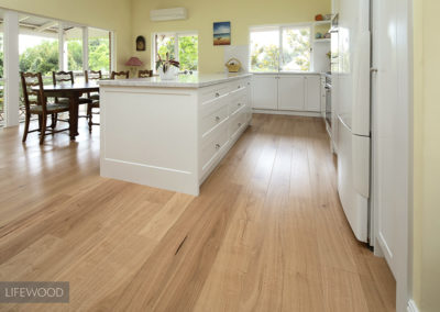 Blackbutt engineered timber flooring in kitchen and dining area of traditional styled home