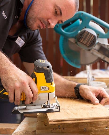 Brent using jigsaw French Oak Flooring